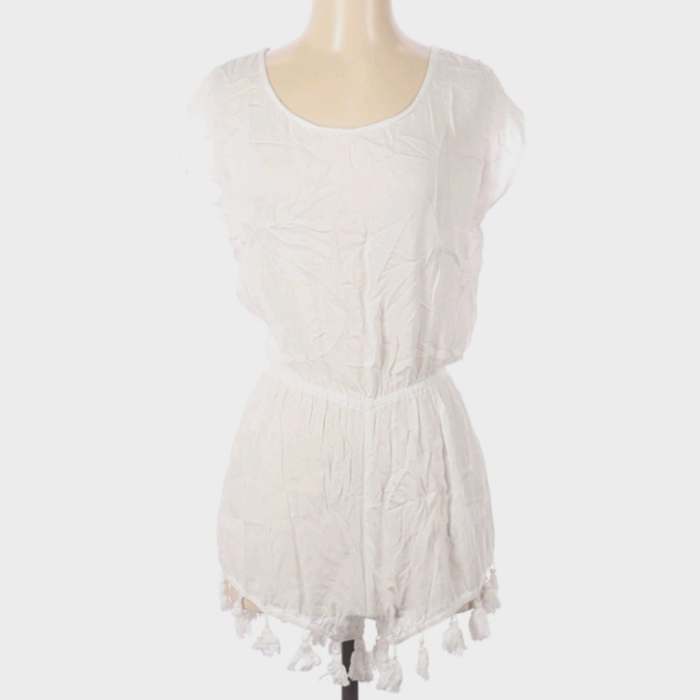 Z&L Beach Boho White Tassel Fringe Romper Summer Cover-up Festival